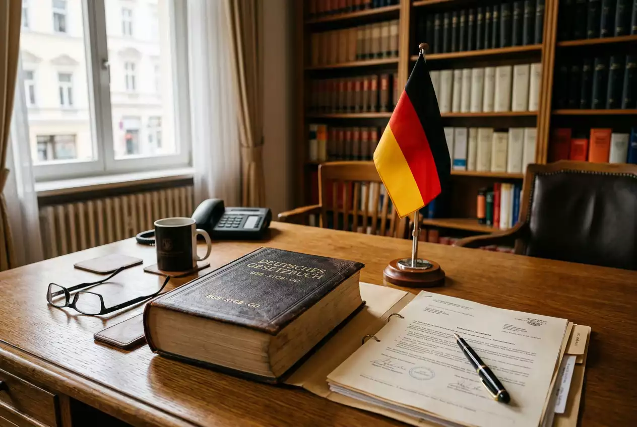 Deutsche Flagge und Gesetzbuch als Symbol der Sportwetten-Regulierung